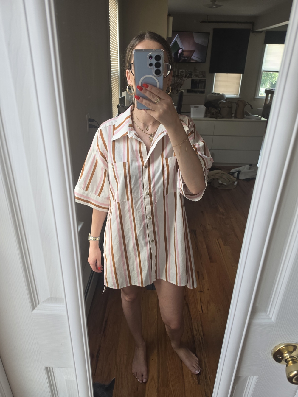 Anthropologie Striped Button-Down Tunic/Shirt